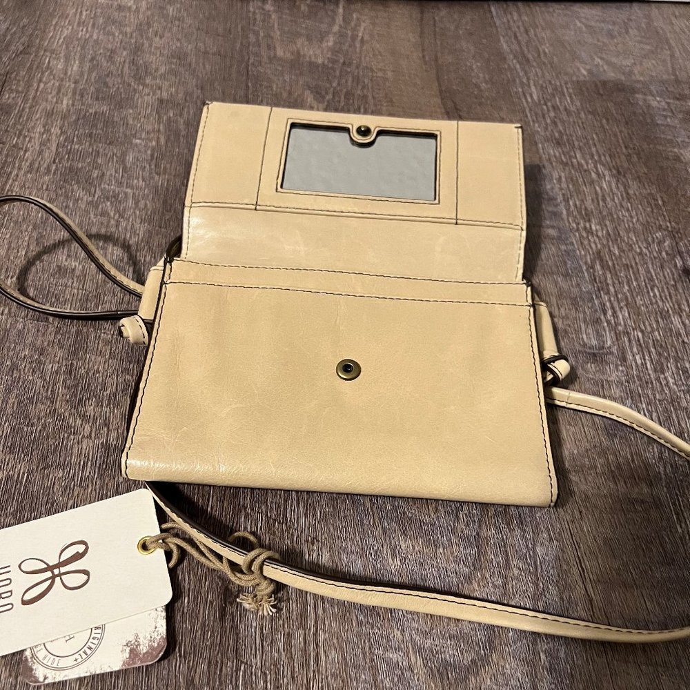 HOBO Leather mini crossbody Taupe/Parchment Snap Closure with Mirror and ID hold